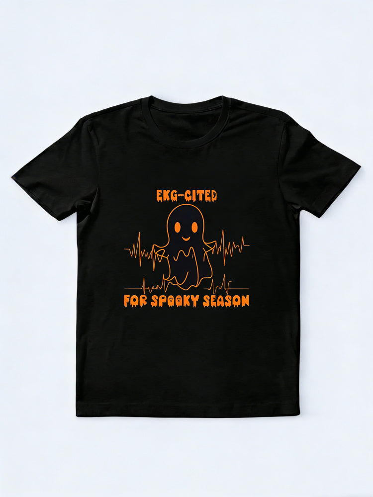 Heartbeat EKG Cited Spooky Cardiac Nurse Ghost Halloween Gift T-Shirt