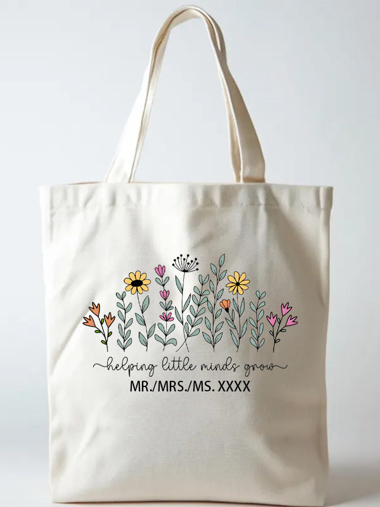 Mail for Personalized Design Gift Helping Little Minds Grow Teacher Back to School Canvas Tote Bag