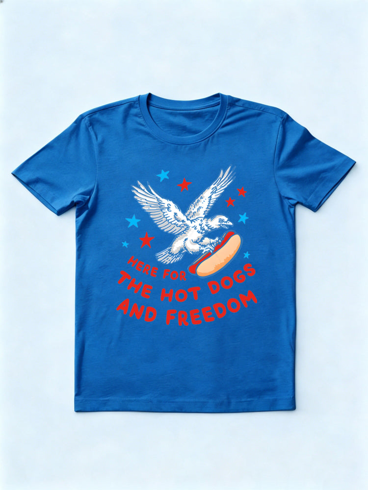 Here For The Hot Dogs and Freedom Patriotic 4th of July Gift T-shirt
