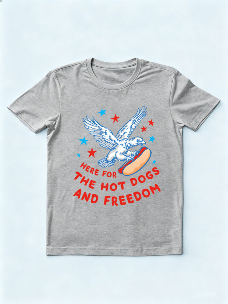 Here For The Hot Dogs and Freedom Patriotic 4th of July Gift T-shirt