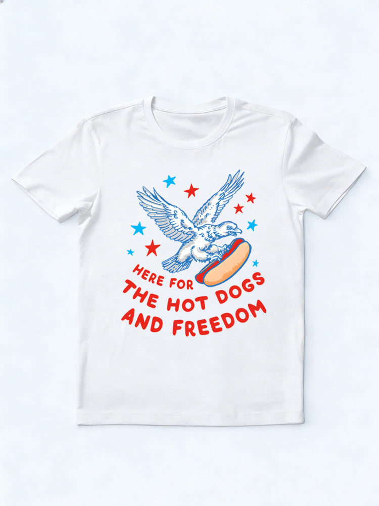 Here For The Hot Dogs and Freedom Patriotic 4th of July Gift T-shirt
