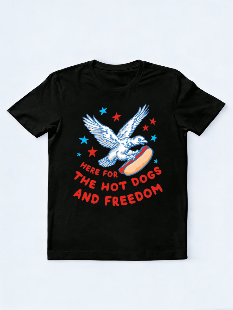 Here For The Hot Dogs and Freedom Patriotic 4th of July Gift T-shirt
