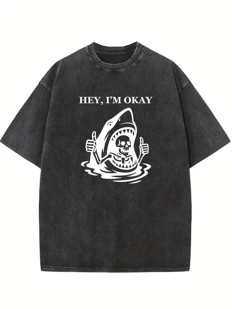 Hey, I'm Okay Halloween Spooky Season Vibe Washed T-shirt
