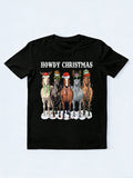 Howdy Horse Western Xmas Lights Santa Hat Christmas Gift T-shirt