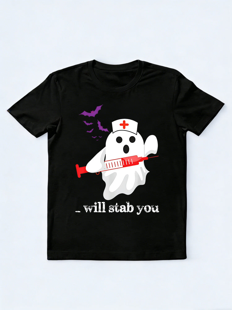 I Will Stab You Funny Halloween Ghost Phlebotomist Novelty Halloween Gift T-Shirt