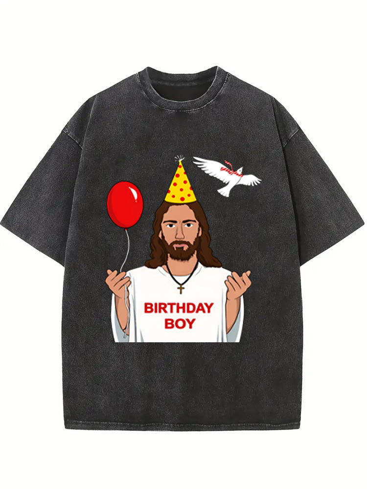 Jesus Birthday Shirt Christian Christmas Birthday Boy Washed T-shirt