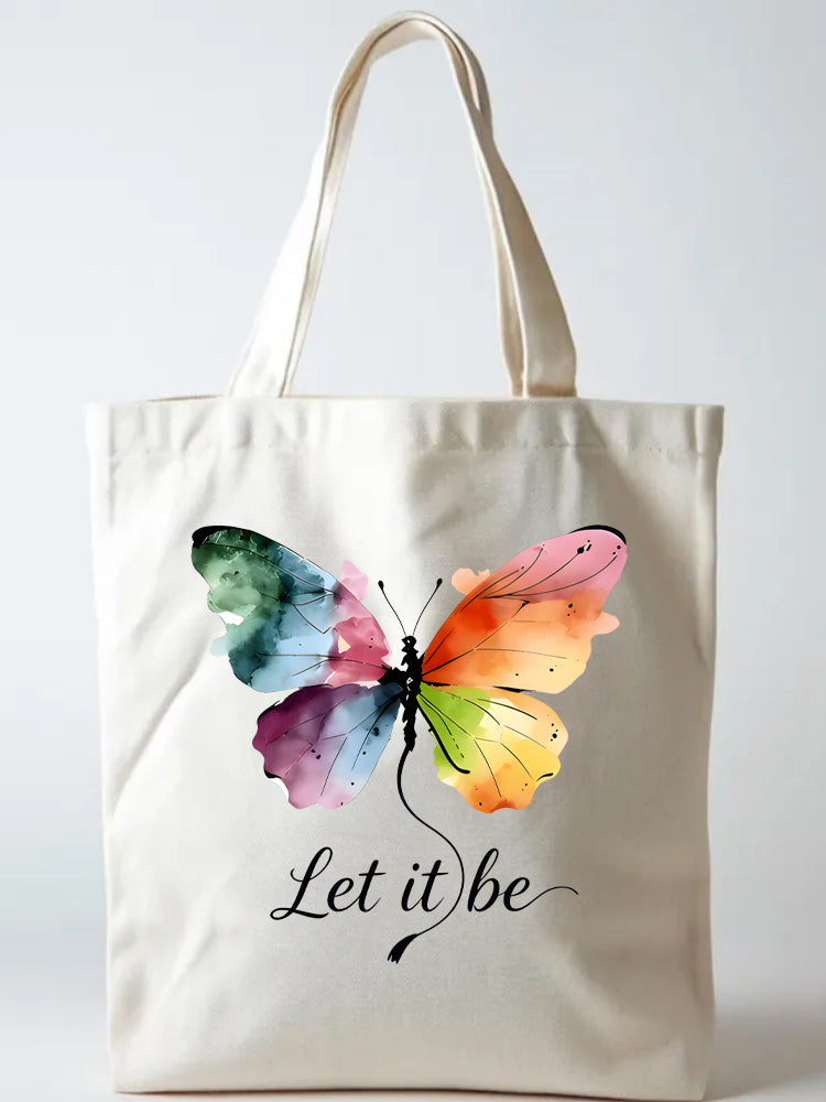 Let It Be Rainbow Butterfly Back to School Gift Canvas Tote Bag