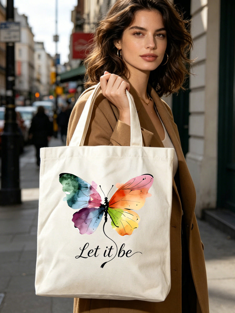 Let It Be Rainbow Butterfly Back to School Gift Canvas Tote Bag