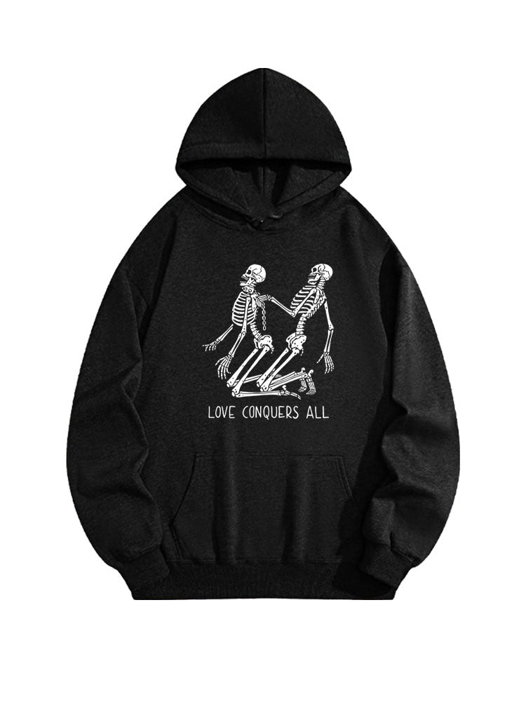 Love Conqures All Halloween Skeleton Spooky Season Vibe Hoodie