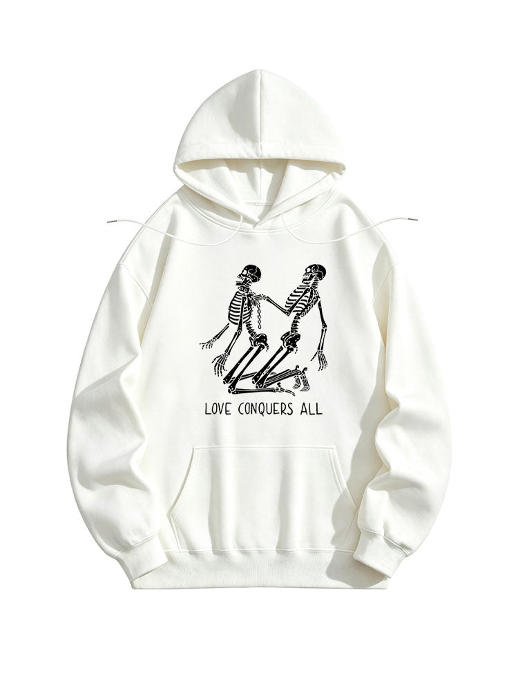 Love Conqures All Halloween Skeleton Spooky Season Vibe Hoodie