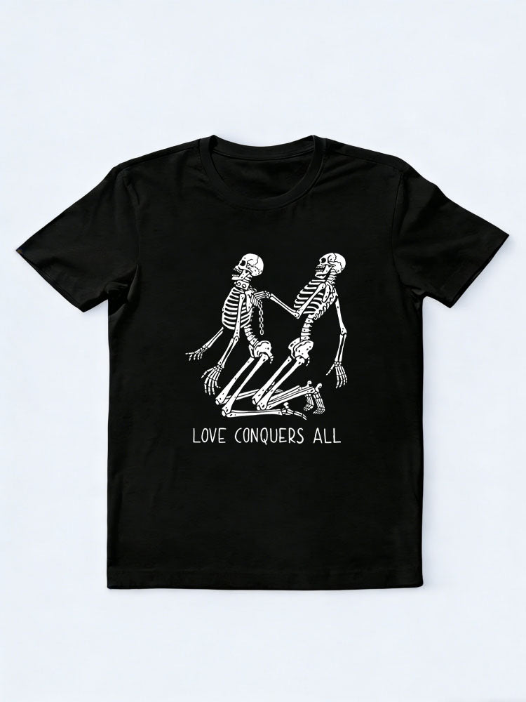 Love Conqures All Halloween Skeleton Spooky Season Vibe T-shirt