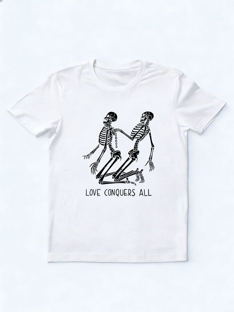 Love Conqures All Halloween Skeleton Spooky Season Vibe T-shirt