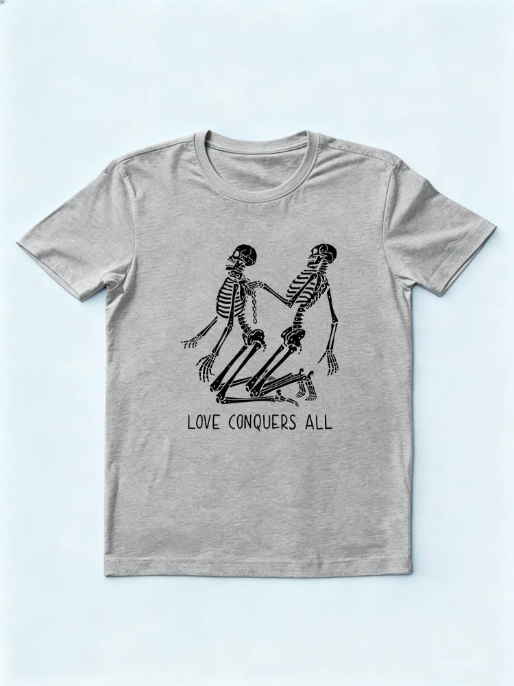 Love Conqures All Halloween Skeleton Spooky Season Vibe T-shirt