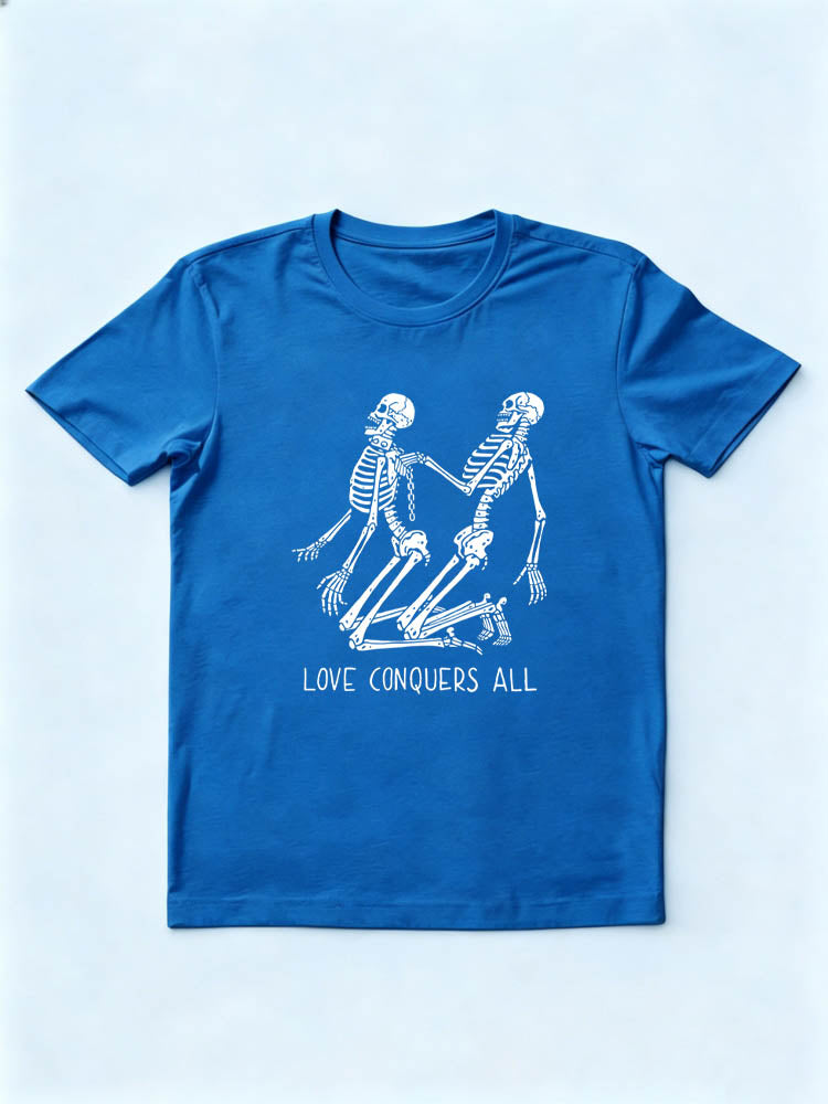 Love Conqures All Halloween Skeleton Spooky Season Vibe T-shirt