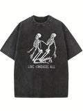 Love Conqures All Halloween Skeleton Spooky Season Vibe Washed T-shirt