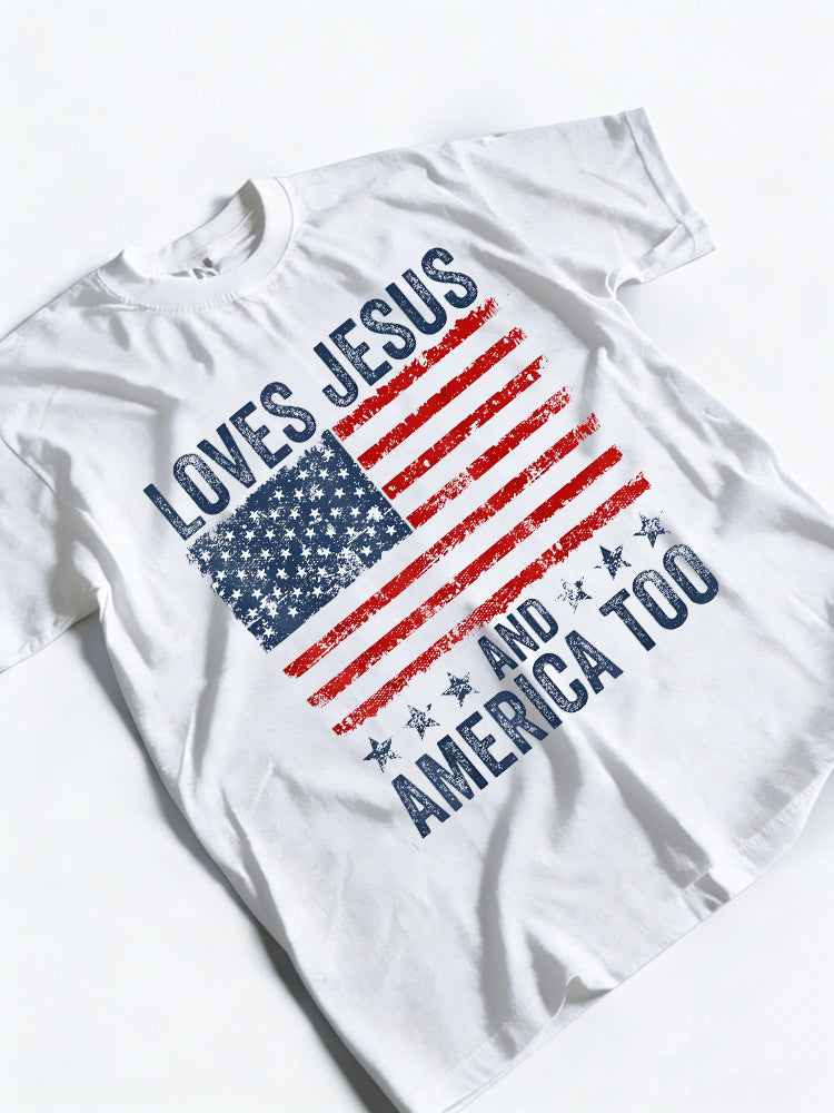 Loves Jesus And America Too 4th Of July Gift T-Shirt