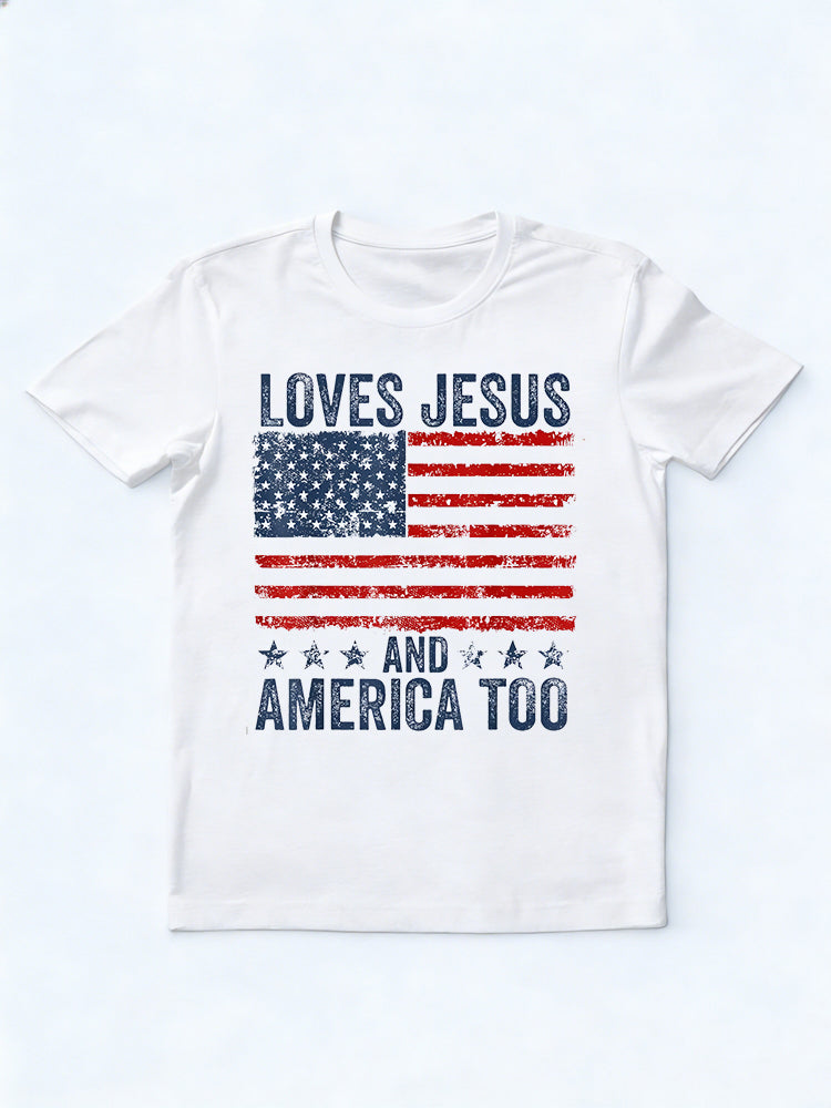 Loves Jesus And America Too 4th Of July Gift T-Shirt