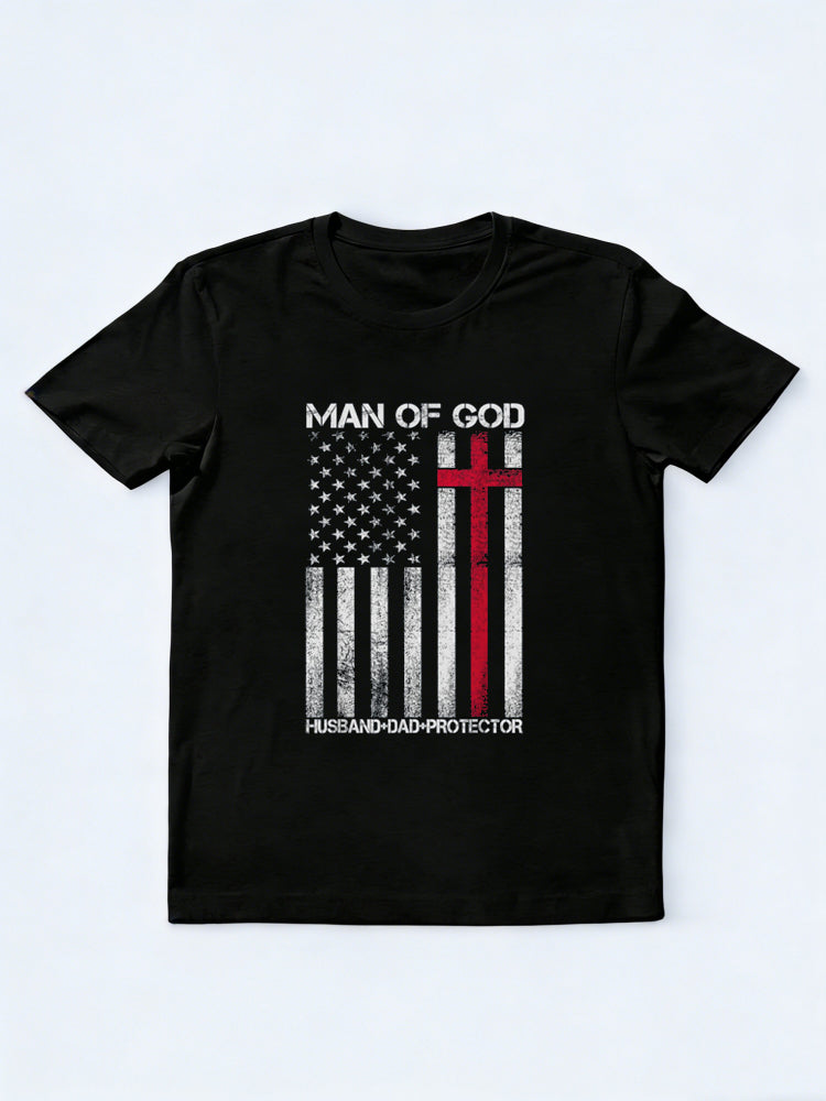 Man of God Husband Dad Protector Religious Cross Father's Day T-Shirt