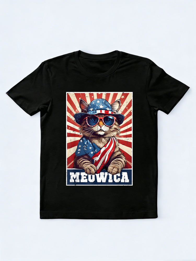 Meowica American Flag 4th of July Cat Gift T-Shirt