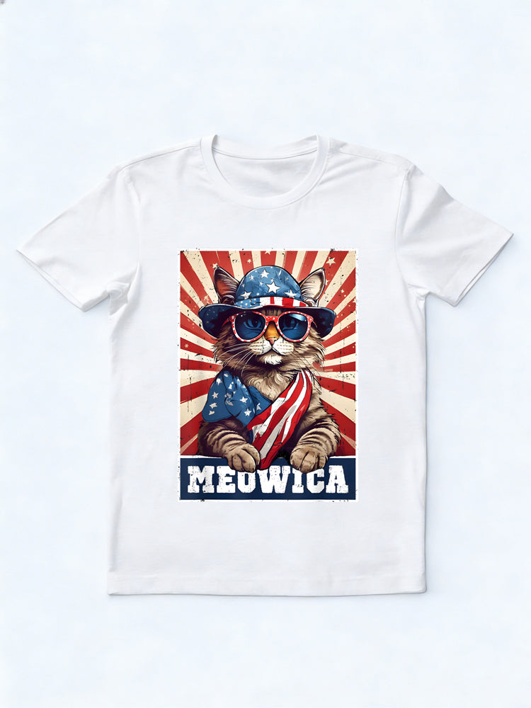 Meowica American Flag 4th of July Cat Gift T-Shirt