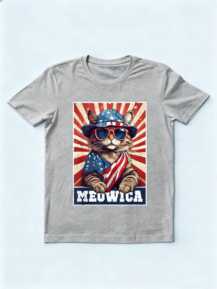 Meowica American Flag 4th of July Cat Gift T-Shirt