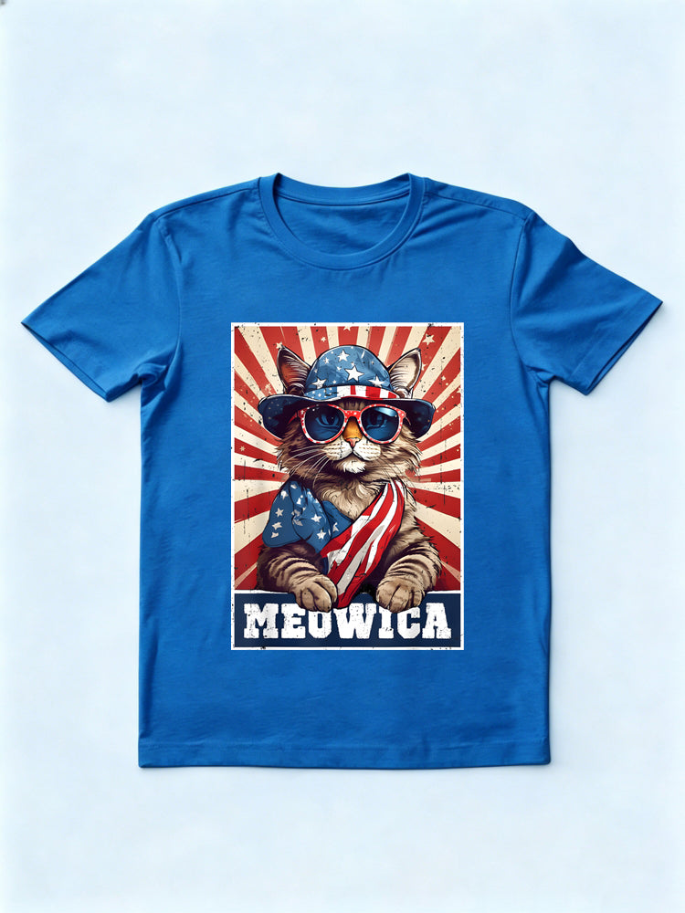 Meowica American Flag 4th of July Cat Gift T-Shirt