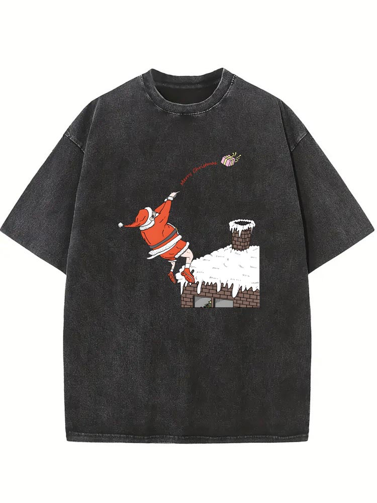 Merry Christmas Present Shooting Santa Vibe Washed T-shirt