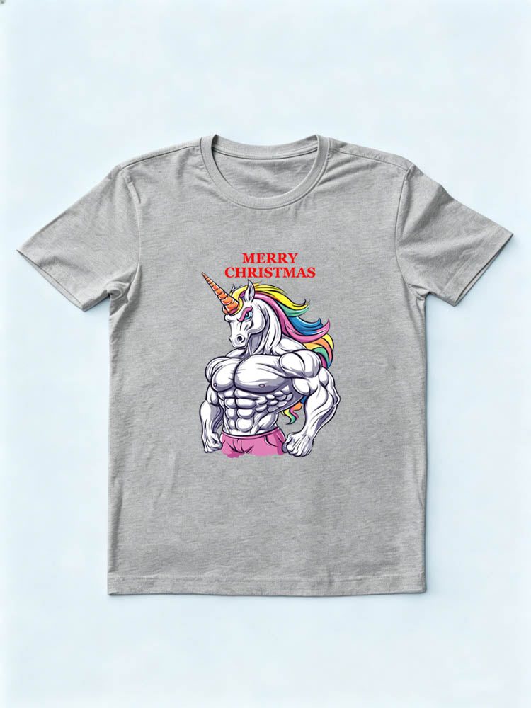Merry Christmas Workout Unicorn Gym Vibe Washed T-shirt