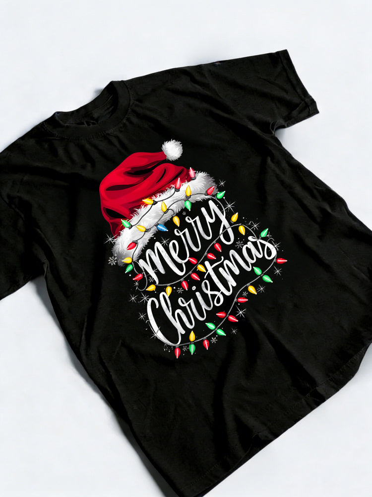 Merry Lights Red Santa Hat Christmas Gift T-shirt