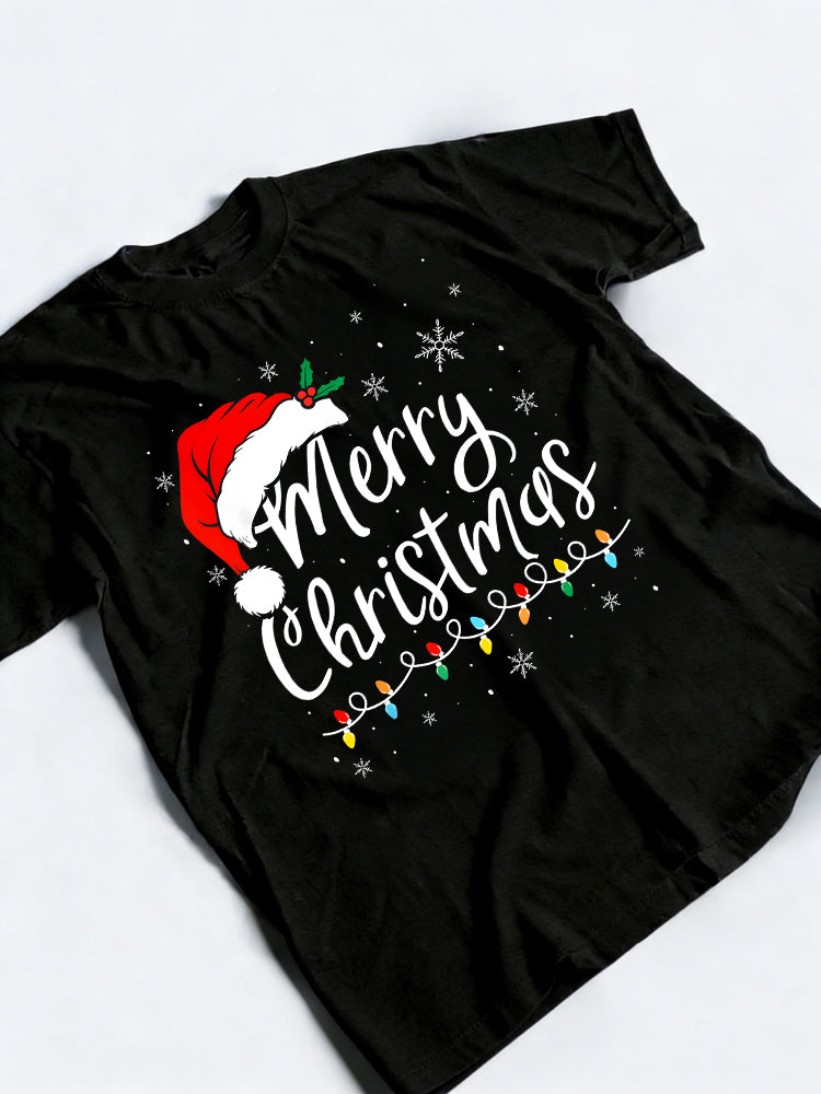 Merry Lights Santa Hat Christmas Gift T-shirt