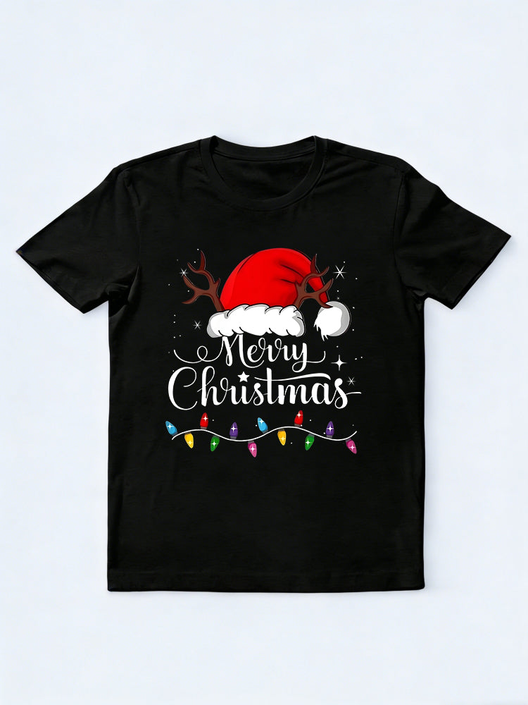 Merry Red Santa Hat Reindeer Christmas Gift T-shirt