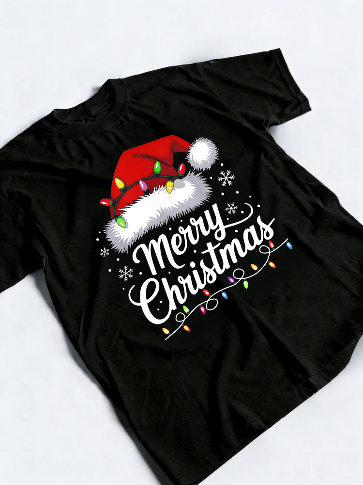 Merry Xmas Lights Santa Hat Christmas Gift T-shirt