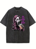 No You Hang Up First Ghostface Halloween Scary Vibe Washed T-shirt