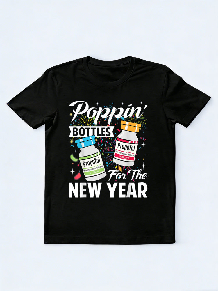 Poppin' Bottles for New Year ICU Nurses New Year Gift T-Shirt