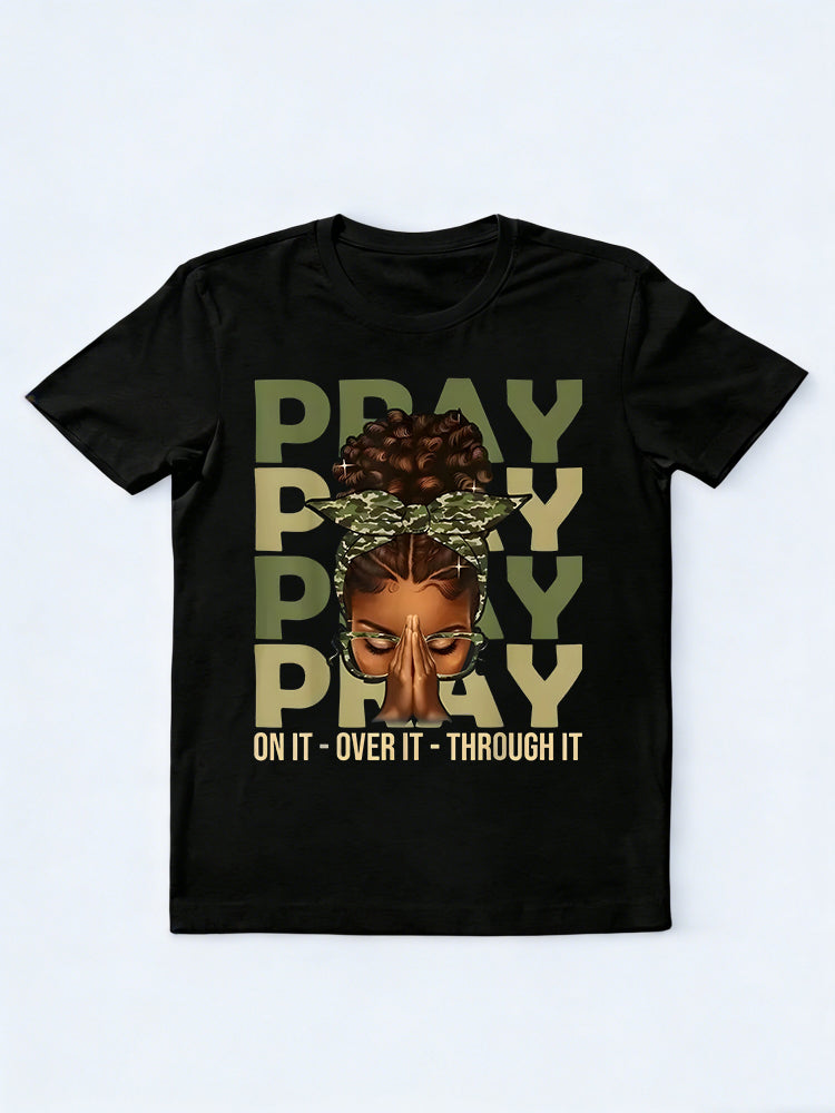Pray On It Pray Over It Black Woman Afro Christian Saying Easter Gift T-Shirt