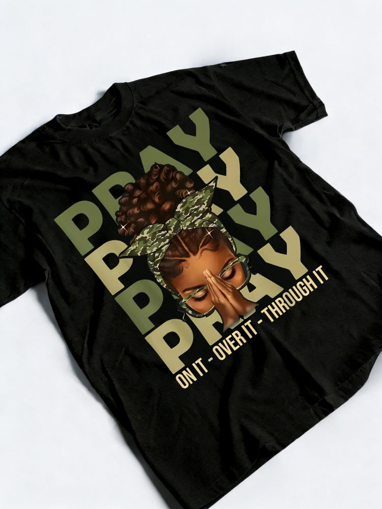 Pray On It Pray Over It Black Woman Afro Christian Saying Easter Gift T-Shirt