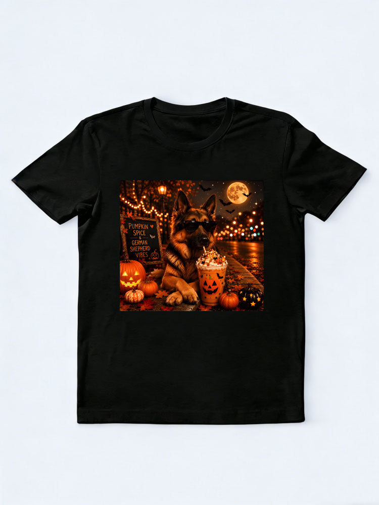 Pumpkin Spice & German Shepherd Halloween Vibes T-shirt