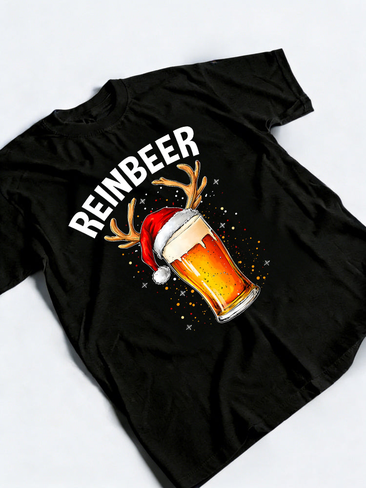 Reinbeer Winedeer Santa Hat Reindeer Christmas Gift T-shirt