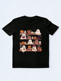 Retro Ghosts Reading Book Halloween Bookshelf Spooky Library Halloween Gift T-Shirt