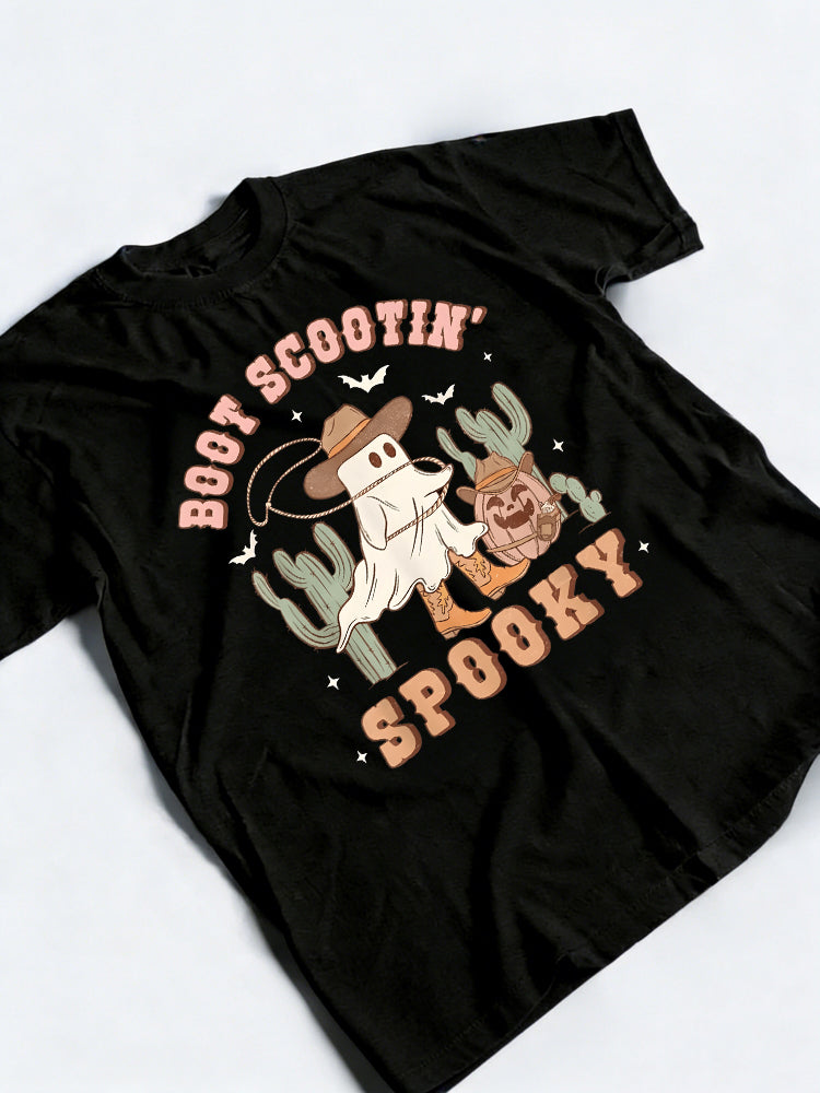 Retro Halloween Cowgirl Ghost Western Boot Scootin Spooky Halloween Gift T-Shirt