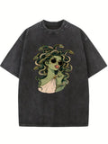 Retro Medusa Lollipop Spooky Season Halloween Vibe Washed T-shirt