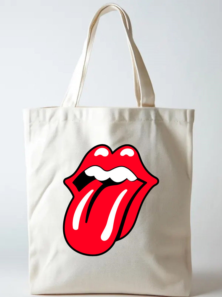 Retro Rock Tongue Music Lover Back to School Gift Canvas Tote Bag