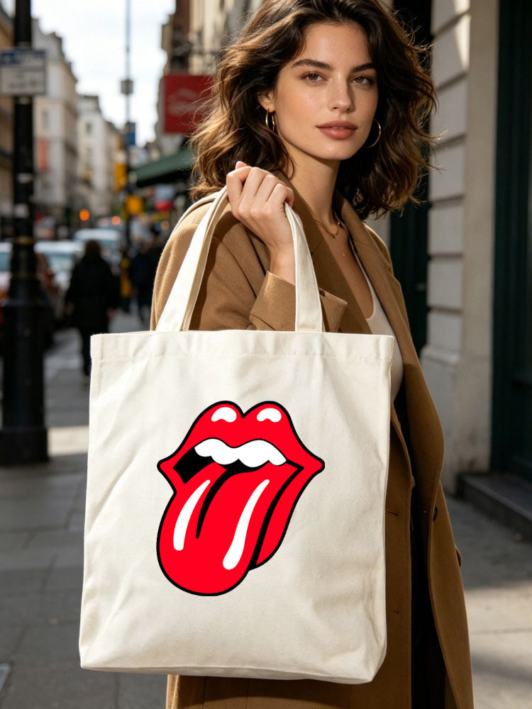 Retro Rock Tongue Music Lover Back to School Gift Canvas Tote Bag