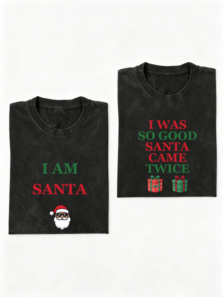 Santa Came Twice Christmas Season Vibe Washed T-shirt