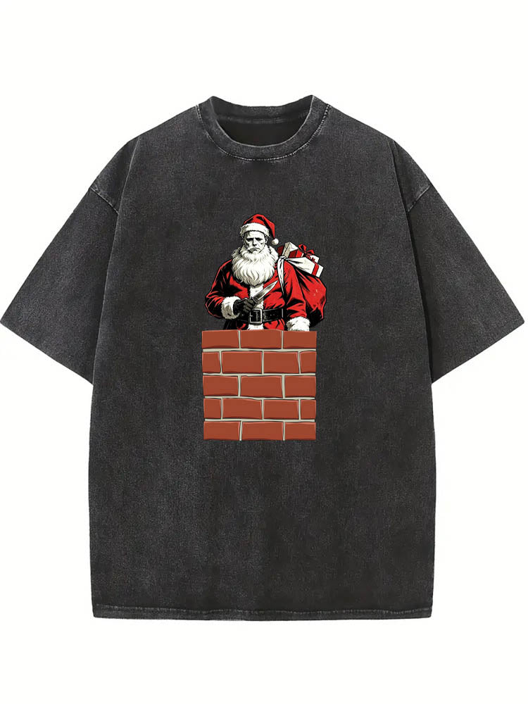 Santa Killer Is Coming Spooky Season Halloween& Christmas Vibe Washed T-shirt