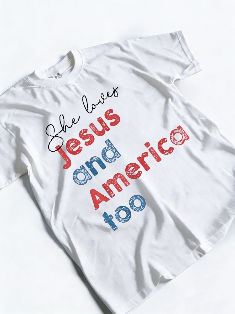 She Loves Jesus And America Too 4th Of July Gift T-Shirt