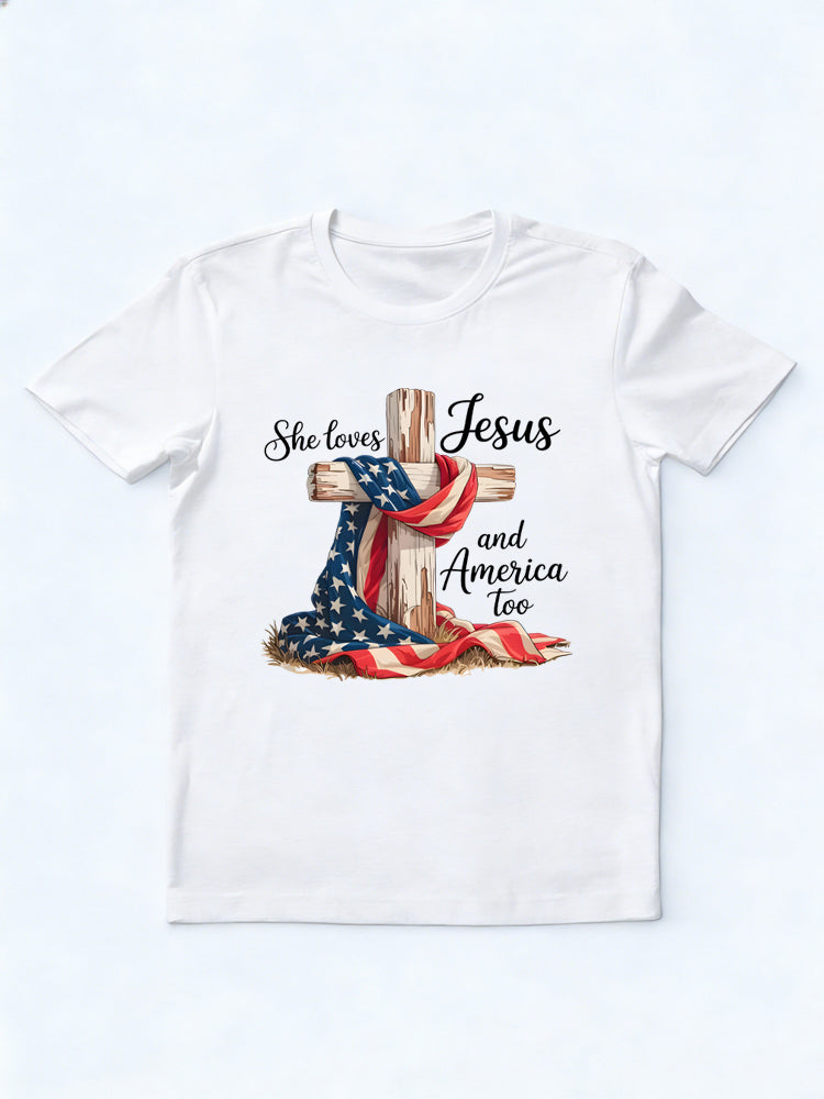 She Loves Jesus and America Too Family 4th of July T-shirt