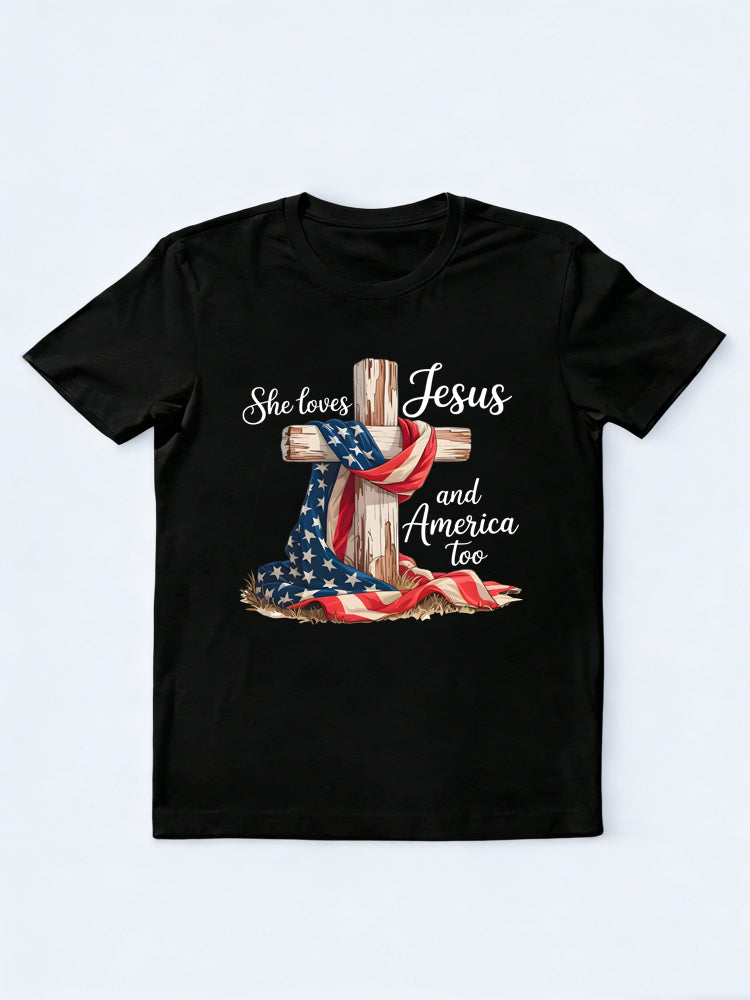 She Loves Jesus and America Too Family 4th of July T-shirt