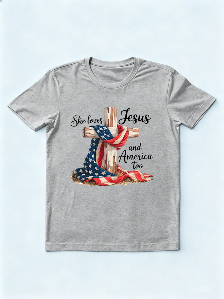She Loves Jesus and America Too Family 4th of July T-shirt