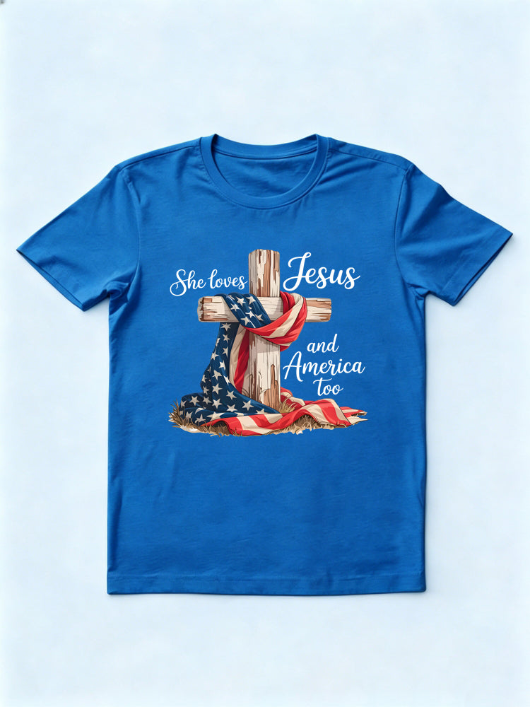 She Loves Jesus and America Too Family 4th of July T-shirt